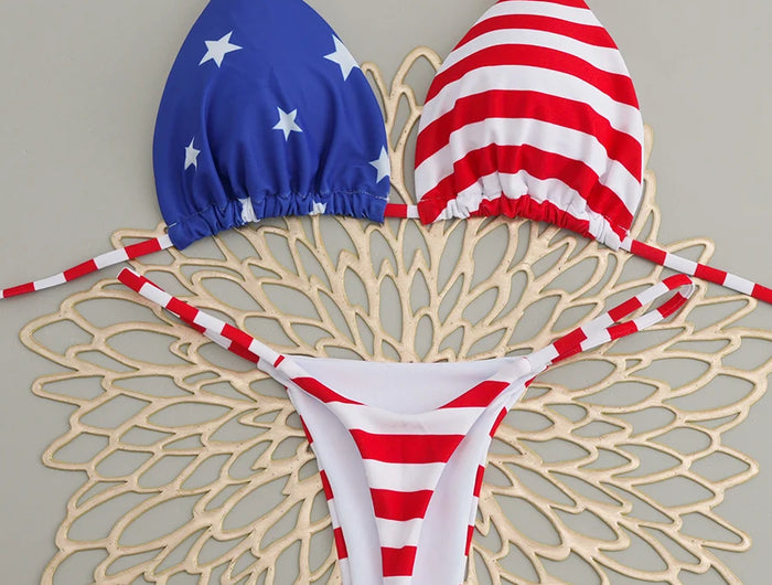 Micro Bikini 2026 Push Up Women's Swimsuit Sexy USA Flag Thong Bikini Set Striped Summer Beachwear