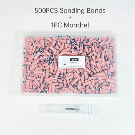 500PCS 3MM Small Mini Nail Sanding Bands With 1PC Spring Mandrel For Nail Drill #180 Grit Nail Sanding Band Bulk For Salons Manicure