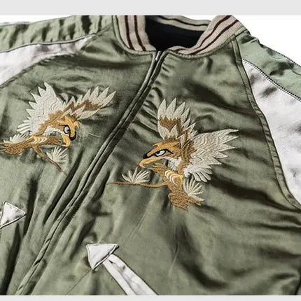 Non Stock Men's Yokosuka Baseball Jacket Dragon Tiger Falcon Embroidered Short Jacket PlatiNum