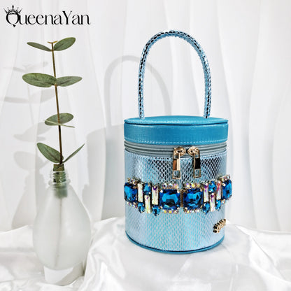 Queena Yan Nigerian-Inspired Rhinestone High Heels With Colourful Bucket Bag Fashionable Womens Footwear And Accessories Set