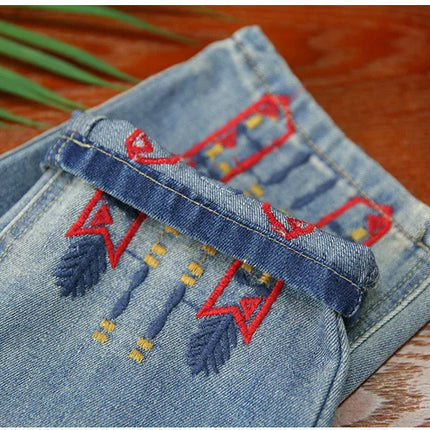 AmaxluluE Jeans larghi strappati da donna alla moda estiva Pantaloni in denim ricamati per il tempo libero da donna Pantaloni Harem elastici da donna vintage