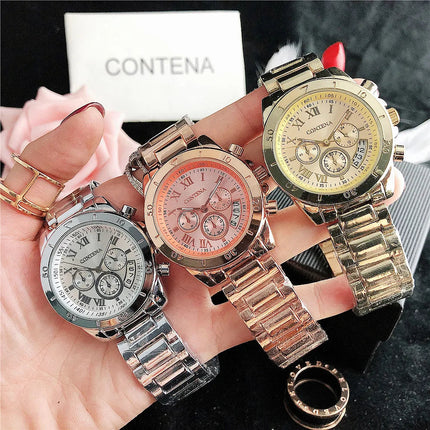 CONTENA Orologi eleganti di lusso per donna Orologio da donna in acciaio inossidabile Orologio da polso da donna alla moda Orologio al quarzo Reloj Mujer platinumshop