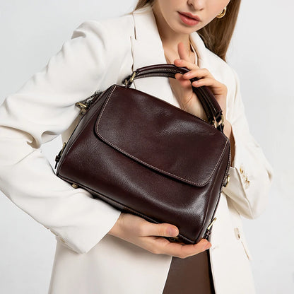 women's shoulder luxury  bags, Genuine Leather Crossbody Shoulder Bag, Retro Style Handbag with Dual Strap & Multiple Pockets