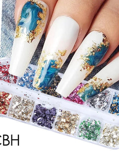 12 Color Gold Foils Gorgeous Nails Glitter Random Aluminum Flakes Paillette Chip Nail Design Shinny Sparkles Nail Art Decoration 2028