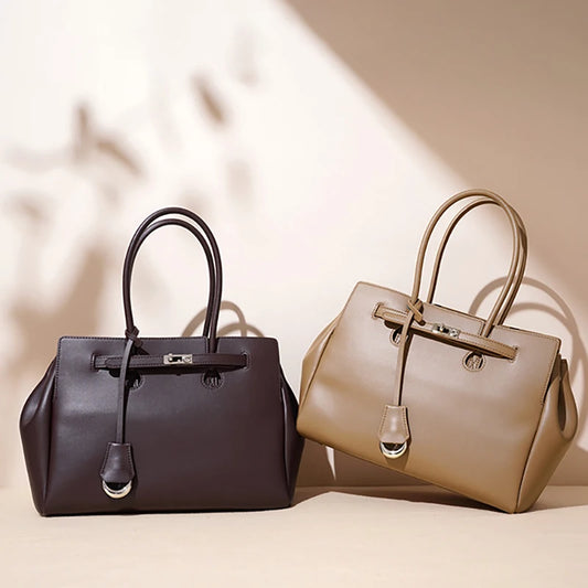 2025 New Split Leather Spacious Tote Bag Business Briefcase Shoulder Handheld Pack Women Commuting Versatile Chic Unique Handbag