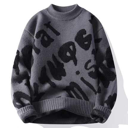 New Trendy Autumn and Winter Jacquard Pattern Pullover Sweater Casual Round Neck Color-Blocking Knit Men's Pullover