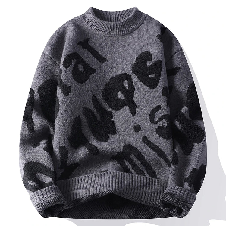 New Trendy Autumn and Winter Jacquard Pattern Pullover Sweater Casual Round Neck Color-Blocking Knit Men's Pullover