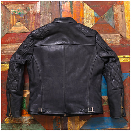 Genuine Leather Jacket Men Black Biker Coat Warm Windproof Snap Collar Zip Pockets Vintage Motorcycle Jacket Autumn Winter