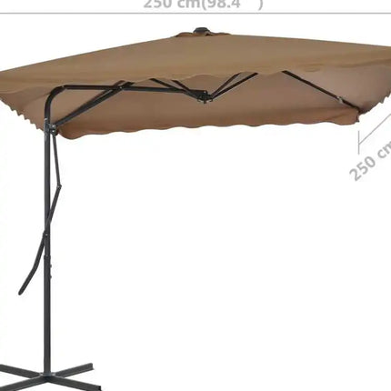 Ombrellone da esterno color tortora 250x250 cm, palo in acciaio, anti-UV, girevole a 360° ° con base incrociata robusta, facile da montare