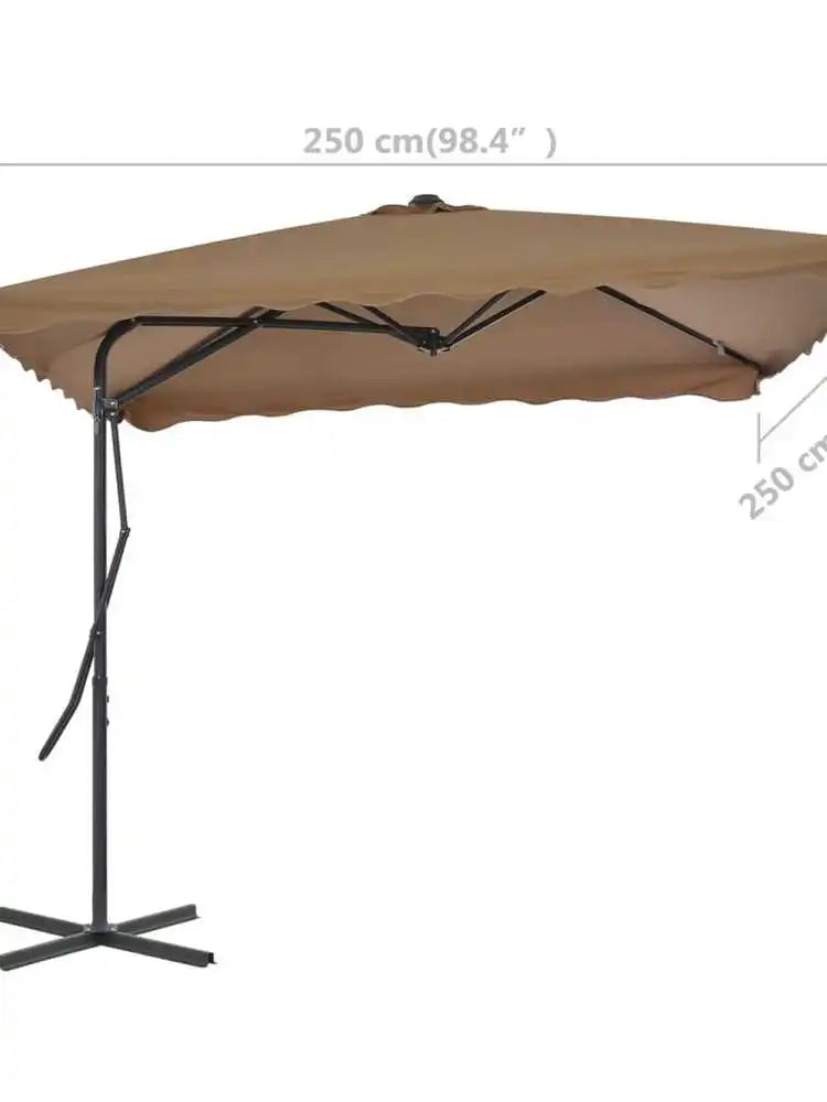 Ombrellone da esterno color tortora 250x250 cm, palo in acciaio, anti-UV, girevole a 360° ° con base incrociata robusta, facile da montare
