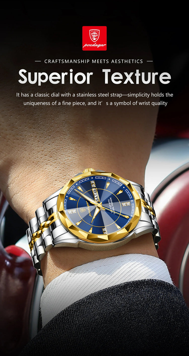 POEDAGAR Orologio da uomo di moda di lusso Top Business Impermeabile luminoso Data Settimana Orologi da uomo Orologio da polso da uomo in acciaio inossidabile al quarzo platinumshop