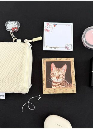 Travel Makeup Storage Bags New Mesh Coin Purse Simple Portable Mini Bag Multi-purpose Square Bag Double-layer Zipper Card Holder PlatiNum