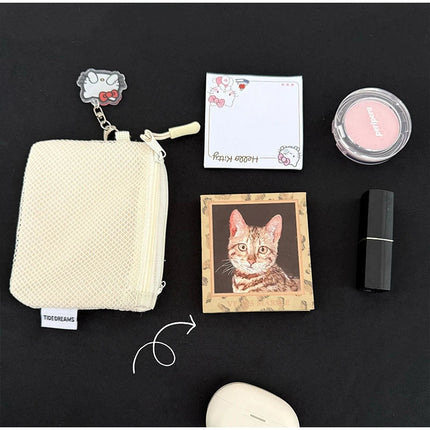 Travel Makeup Storage Bags New Mesh Coin Purse Simple Portable Mini Bag Multi-purpose Square Bag Double-layer Zipper Card Holder PlatiNum