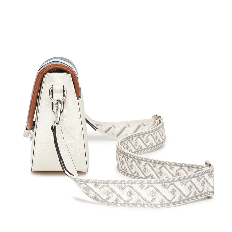 Miss Lulu Ethno-shoulder bag PU leather with Corduroy Detail & Adjustable Strap, Blue-Beige PlatiNum