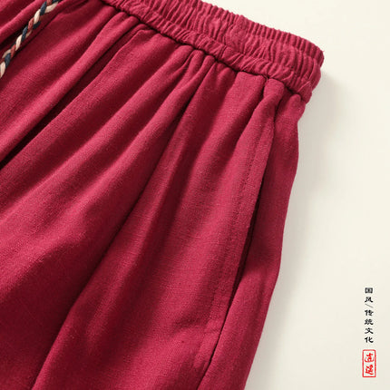 Pantaloni Larghi in Lino da Uomo, Tinta Unita, Casual e Comodi, Stile Harun, Moda Harajuku, Taglie Fino alla 8XL