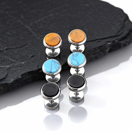 Piccoli orecchini rotondi in pietra naturale per uomo, orecchini a bottone in acciaio inossidabile ipoallergenici, regalo di gioielli di moda hip hop platinumshop