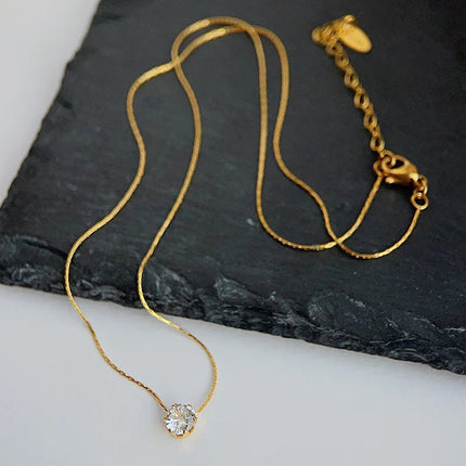 ANENJERY 316L Stainless Steel Zircon Thin Clavicle Chain Necklace for Women Festive Party Jewelry Wholesale PlatiNum