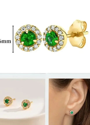925 Sterling Silver Needle Green Zircon Gold Earrings Heart Hoop Earrings for Women Delicate Stud Earrings Luxury Jewelry Gifts PlatiNum