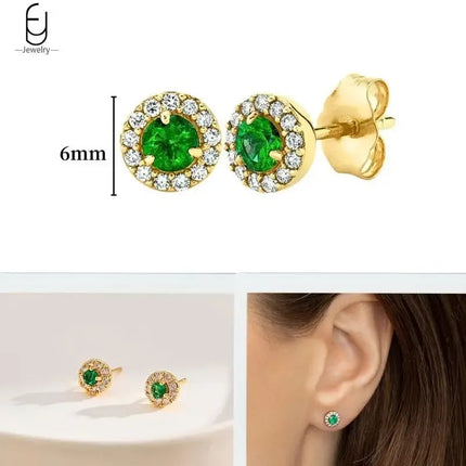 925 Sterling Silver Needle Green Zircon Gold Earrings Heart Hoop Earrings for Women Delicate Stud Earrings Luxury Jewelry Gifts PlatiNum