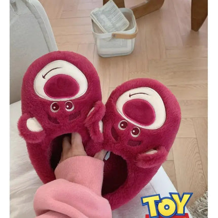 Fashion Strawberry Bear Girl Plush Cotton Slippers for Winter Warmth Indoor with Soft Plush Leisure Cotton Slippers Gifts