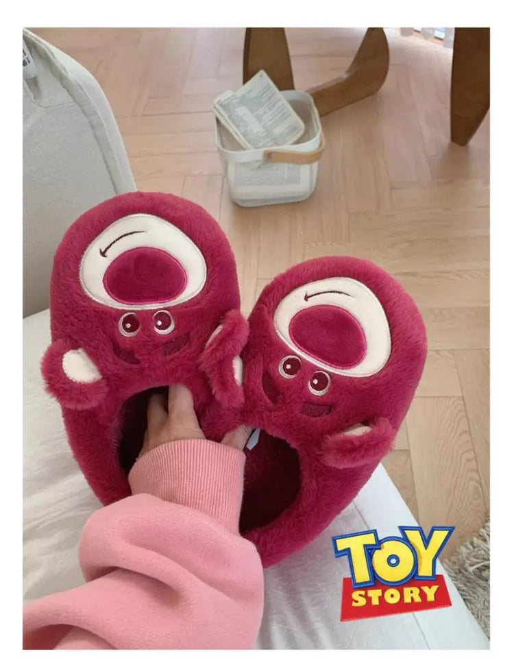 Fashion Strawberry Bear Girl Plush Cotton Slippers for Winter Warmth Indoor with Soft Plush Leisure Cotton Slippers Gifts