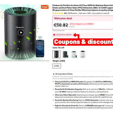 Chuboor Purificatori d'Aria per Camera da Letto Casa, Detergente per Filtri con Filtri in Spugna Allergie di Fumo Scatola di Animali Domestici Odore Polvere, Ufficio, Desktop