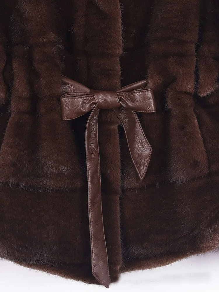 ZADORIN Luxury Designer Clothing Woman Mink Coat 2026 Chic Stand Collar Belted Brown Faux Fur Coat Woman Fluffy Fur Jacket Coats