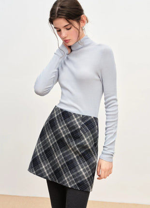 FSLE Autumn Party Skirt High Waist Retro Plaid Knit WoolShort Skirt For Women 2025 Fall Winter New Arrival Y2K Mini A-line Skirt PlatiNum