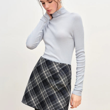 FSLE Autumn Party Skirt High Waist Retro Plaid Knit WoolShort Skirt For Women 2025 Fall Winter New Arrival Y2K Mini A-line Skirt PlatiNum