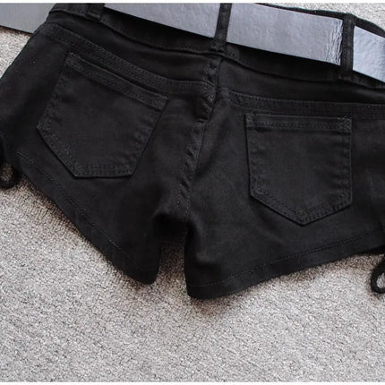 Korean Low Rise Denim Shorts 2024 - Riveted Lace Up Bodycon Black Hot Pants Vintage Cheeky Booty Summer TikTok Y2K Outfit PlatiNum