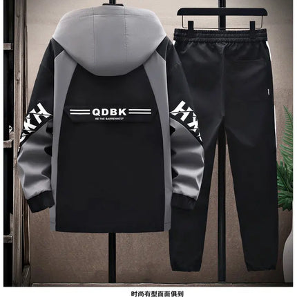 Spring Autumn Casual Men Sets Jacket + Pants Two Pieces Fashion Korean Trend Hooded Baseball Uniform Suit Man Outfit