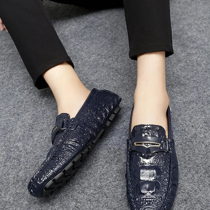 Scarpe Slip-On da Uomo in Pelle di Coccodrillo di Lusso, Scarpe Casual Primaverili ed Estive per la Guida, Stile Coppia, Taglio Basso, Suola in Gomma Traspirante