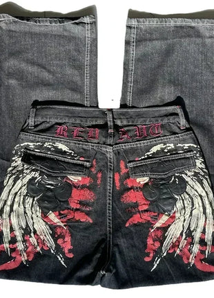 Jeans larghi ricamati modello Joker di tendenza della moda americana Donna Street Y2K Nuovi pantaloni a gamba larga oversize Hip Hop Jeans unisex