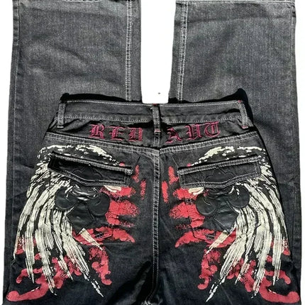 Jeans larghi ricamati modello Joker di tendenza della moda americana Donna Street Y2K Nuovi pantaloni a gamba larga oversize Hip Hop Jeans unisex