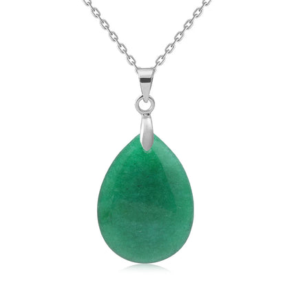 New Fashion Natural Stone Crystal Pendant Teardrop Simple Pendant Necklace Earrings Making Jewelry With Chain collar PlatiNum