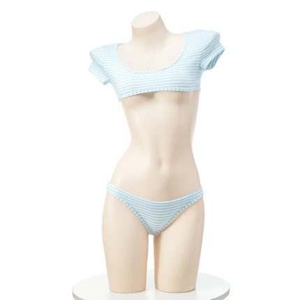 La biancheria intima giapponese della maglietta a righe Super corte imposta il Bikini uniforme delle ragazze del Costume Cosplay della scuola di stile a tre punti platinumshop