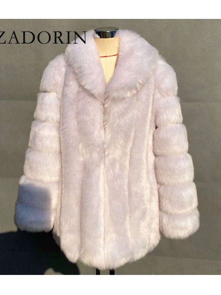 ZADORIN Elegant Turn Down Collar Faux Fox Fur Coat Women Long Thick Warm Fluffy Faux Fur Jacket Winter Fur Coats Manteau Femme