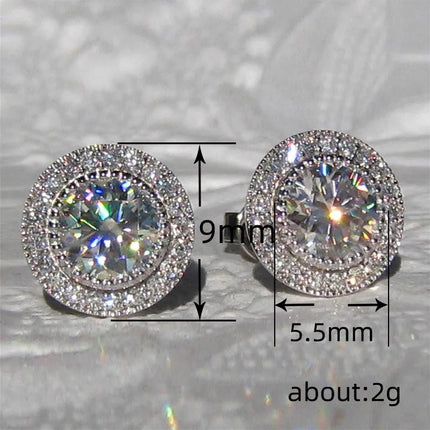 925 Sterling Silver Small Round Stud Earrings Women with Shiny Cubic Zirconia Simple Versatile Accessories Fashion Jewelry PlatiNum