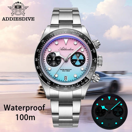 ADDIESDIVE AD2559 Men's Vintage Racing Watch Luxury Quartz Chronograph VK64 Ceramic Bezel K1 Mineral Crystal 100M Waterproof