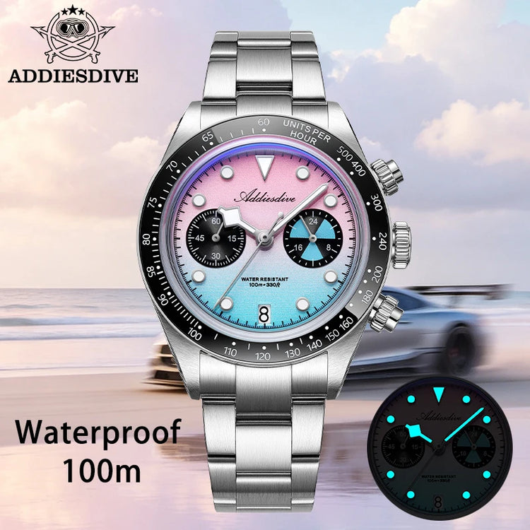 ADDIESDIVE AD2559 Men's Vintage Racing Watch Luxury Quartz Chronograph VK64 Ceramic Bezel K1 Mineral Crystal 100M Waterproof