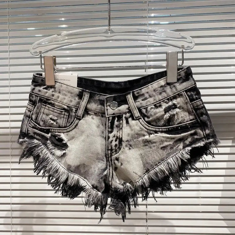Pantaloncini di jeans Donna High Street Hotsweet Casual Vita bassa Bordi grezzi Fori A-line Stile coreano Y2k Pantaloncini estivi per ragazze piccanti