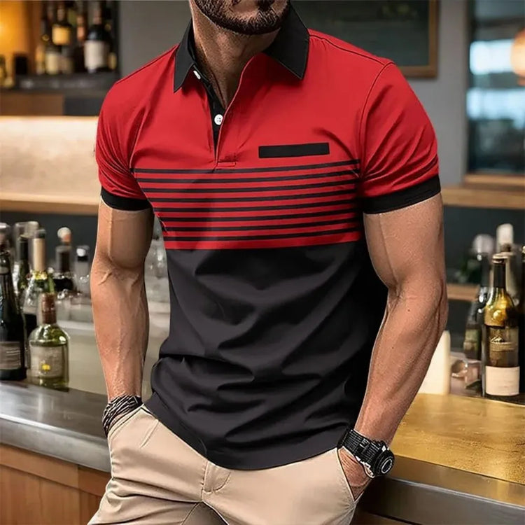 Polo da uomo estiva europea e americana con stampa a righe, comoda e traspirante, top casual urbano per esterni