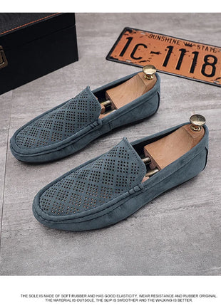STRONGSHEN scarpe da uomo Casual Luxury Brand Slip on mocassini vuoti in pelle scamosciata mocassini da uomo estate traspirante scarpe da guida da uomo italiane
