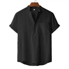 T-shirt Estiva da Uomo in Cotone e Lino, Stile Spiaggia, Manica Corta, Collo Henley, per Vacanze, Casual, Leggera, Traspirante e Confortevole