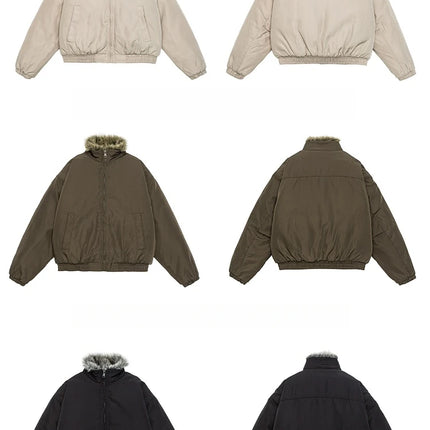 Mens Korean Streetwear Thick Warm Jacket Winter Fleece Lined Fur Collar High Quality Cold Proof Heavyweight Outdoor Thermal Coat