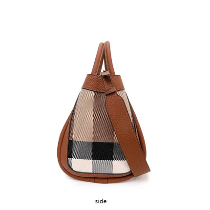 Borsa Tote in Tessuto a Righe con Bordi in Ecopelle, Manico Largo, Borsa a Spalla Grande per Uso Quotidiano e Pendolarismo