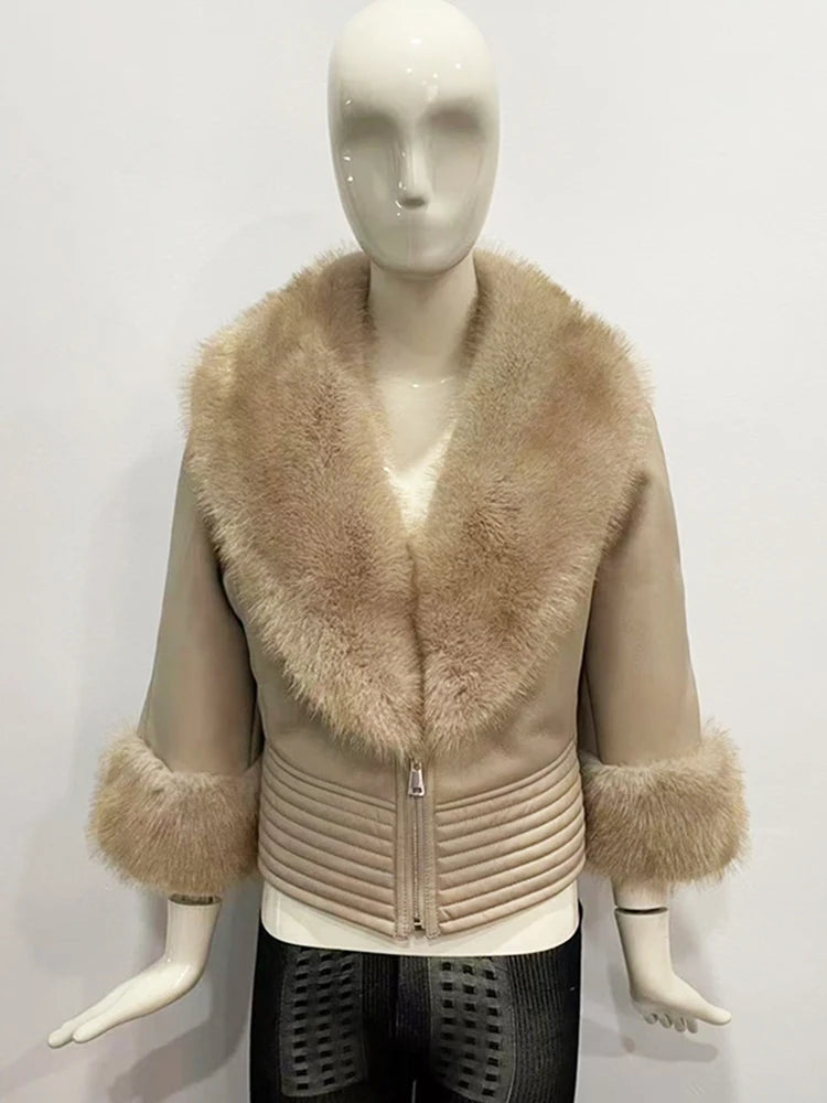 ZADORIN Luxury Winter Faux Raccoon Fur Coat Woman Short Faux Sheepskin Leather Jacket Warm Fur Lined Elegant Woman Clothes Tops