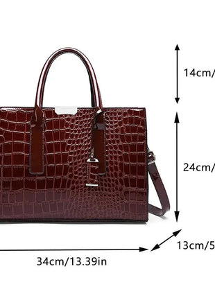Luxury Vintage Women's Crocodile Pattern Handbag Large Capacity Tote Bag Leather Business Shoulder Bag For Female PlatiNum
