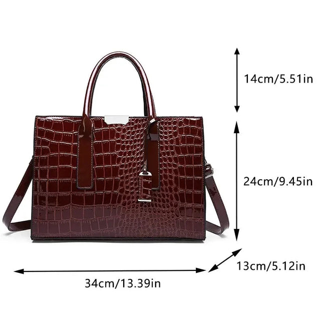 Luxury Vintage Women's Crocodile Pattern Handbag Large Capacity Tote Bag Leather Business Shoulder Bag For Female PlatiNum