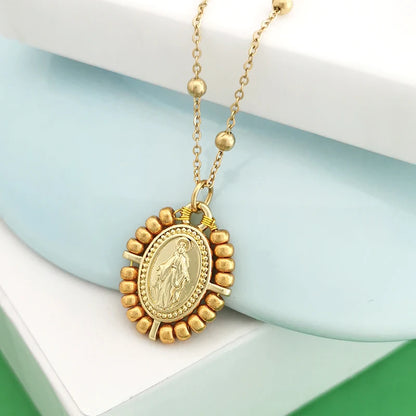 QMHJE Collana con ciondolo Vergine Maria Collana da donna con croce Girocollo Perline Catena in acciaio inossidabile Colore oro Boho Bianco Nero Rosa